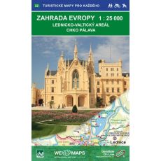 Zahrada Evropy 1:25 000, plán centra měta Mikulov a Lednický areál, turistická mapa Geodézie On Line