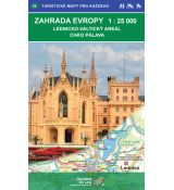 Zahrada Evropy 1:25 000, plán centra měta Mikulov a Lednický areál, turistická mapa Geodézie On Line