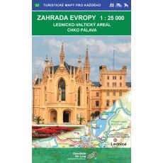 Zahrada Evropy 1:25 000, plán centra měta Mikulov a Lednický areál, turistická mapa Geodézie On Line